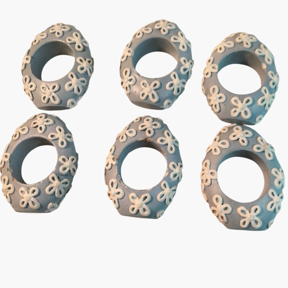 Easter Egg Napkin Rings Blue White Floral Design Vintage Ceramic